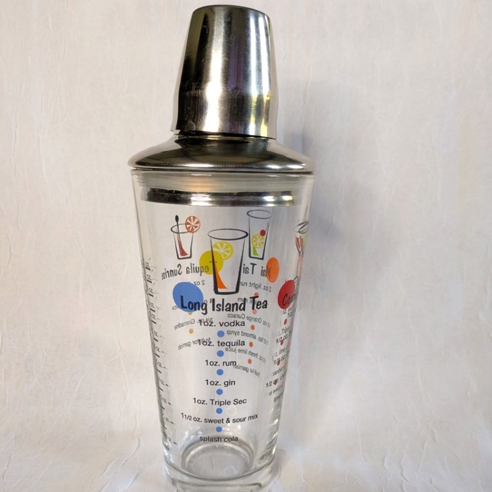 Vintage Libbey Duratuff Cocktail Shaker with Recipes - Silver and Multicolor